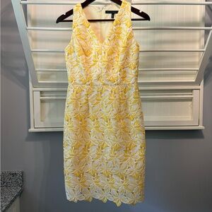 White House Black Market Yellow and White Lace Overlay Sheath Dress